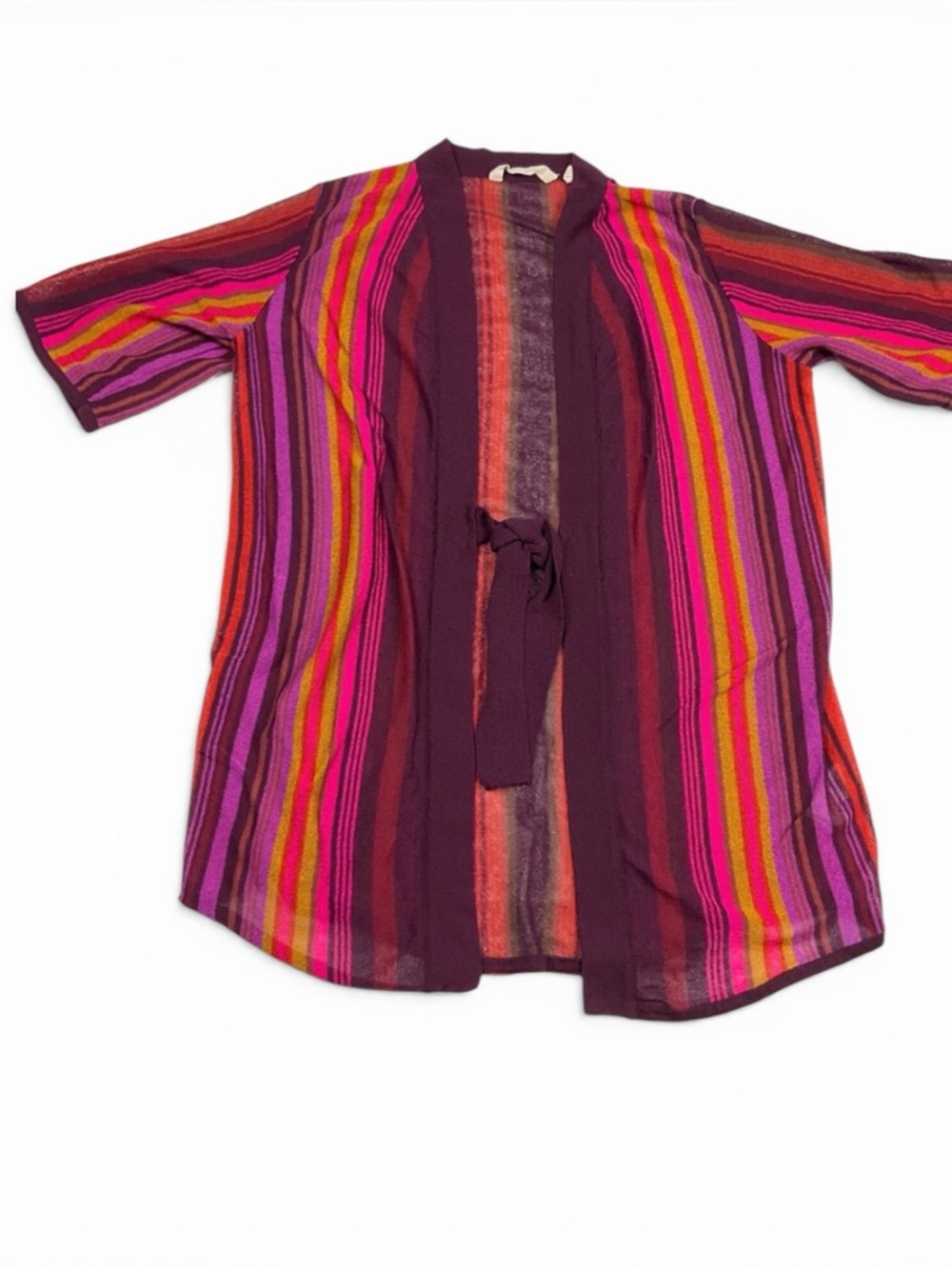 Soft Surroundings Tie Front Cardigan Retro Colorful Striped Boho Knit Sweater PS